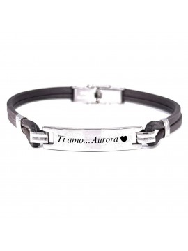 bracciale uomo piastra per incisione acciaio pelle bcc2638