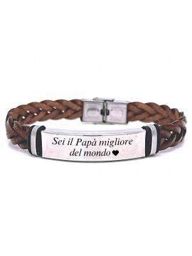 bracciale uomo pelle piastra in acciaio bcc2705