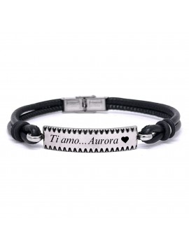 bracciale pelle uomo piastra acciaio bcc2758