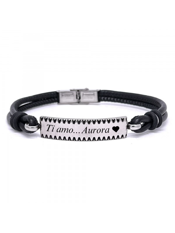 bracciale pelle uomo piastra acciaio bcc2758