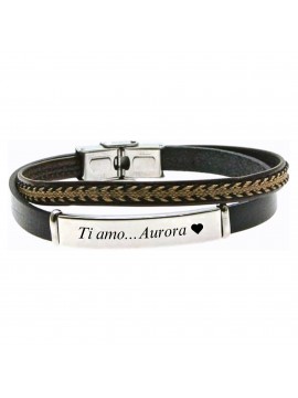 bracciale pelle uomo piastra acciaio bcc2905