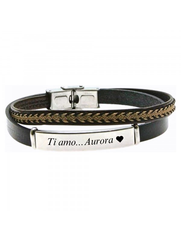 bracciale pelle uomo piastra acciaio bcc2905