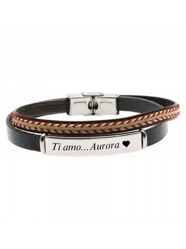 bracciale pelle uomo piastra acciaio bcc2906