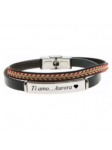 bracciale pelle uomo piastra acciaio bcc2906