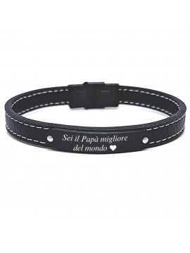 bracciale uomo pelle piastra acciaio bcc2933