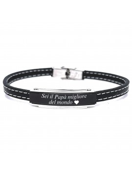 bracciale uomo pelle piastra acciaio bcc2934