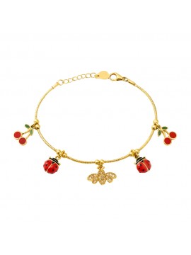 bracciale bimba ragazza ape coccinella e ciligie in acciaio inox bcc0748