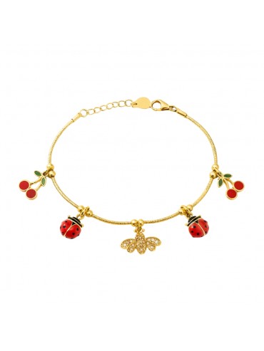bracciale bimba ragazza ape coccinella e ciligie in acciaio inox bcc0748