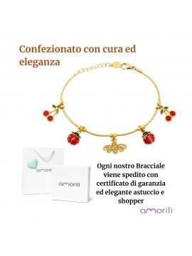 bracciale bimba ragazza ape coccinella e ciligie in acciaio inox confezione bcc0748