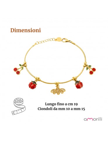 bracciale bimba ragazza ape coccinella e ciligie in acciaio inox misure bcc0748