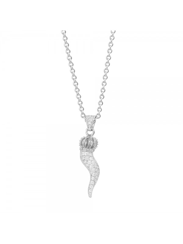 Collana con corno napoletano donna in acciaio e zirconi cll0623