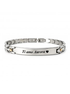 Bracciale personalizzabile con incisione in acciaio e oro - bcc0805