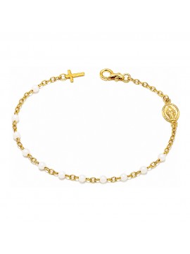 bracciale rosario donna in argento 925 dorato postine bianche - bcc1172