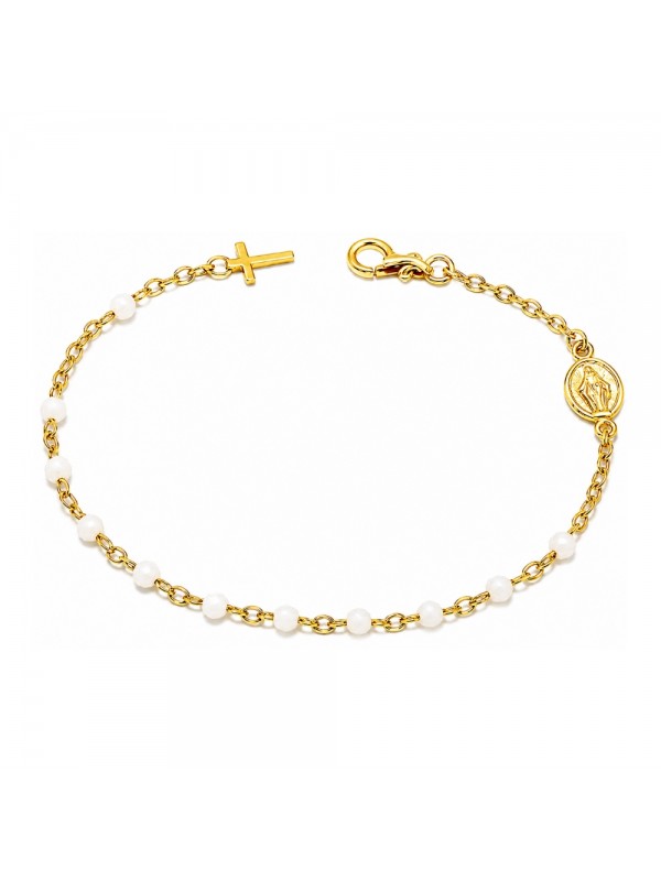 bracciale rosario donna in argento 925 dorato postine bianche - bcc1172