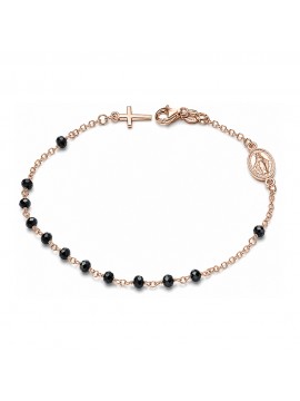 bracciale rosario in argento ramato grani neri - bcc1168