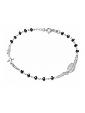 bracciale rosario in argento 925 grani neri - bcc1390