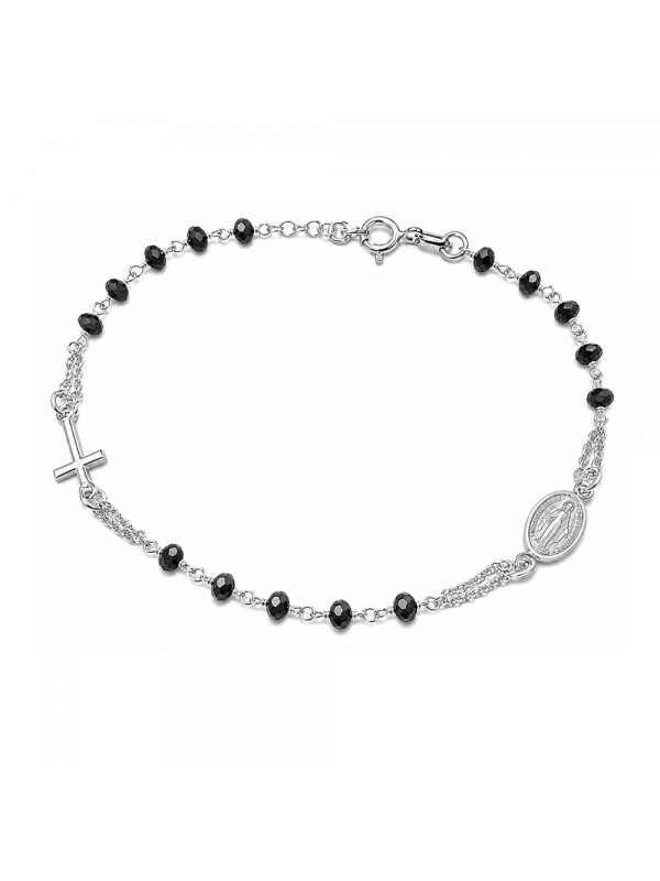 bracciale rosario in argento 925 grani neri - bcc1390