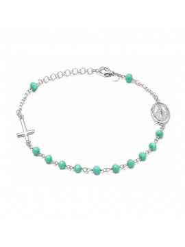 bracciale rosario argento 925 postine verde mare bcc1397