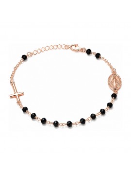 bracciale rosario argento 925 ramato postine nere bcc1670