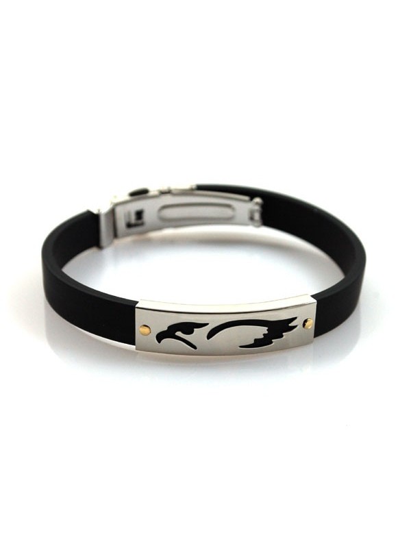 Bracciale con aquila in acciaio caucciu e oro