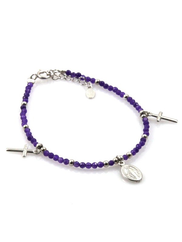 Bracciale in argento con medaglia miracolosa e croce