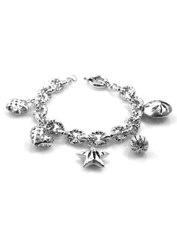 bracciale donna in bronzo argentato modello ciondoli e pendenti