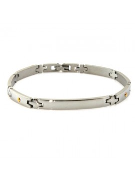 bracciale in acciaio con piastra da incidere e punti in  oro 18 kt