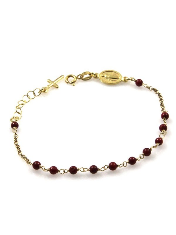 bracciale rosario in argento dorato postine rosse