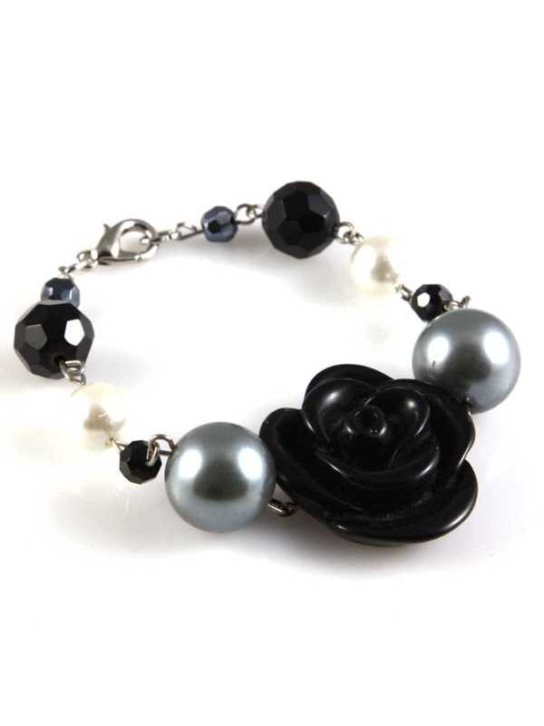 bracciale con fiore e perle sintetiche