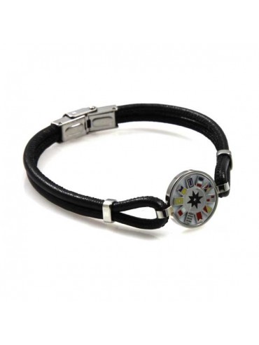 bracciale con simbolo marinaro in pelle e acciaio tema rosa dei venti