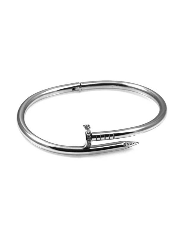 bracciale chiodo in bronzo argentato con strass