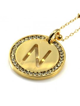 collana con lettera iniziale n in bronzo dorato e strass a cerchio