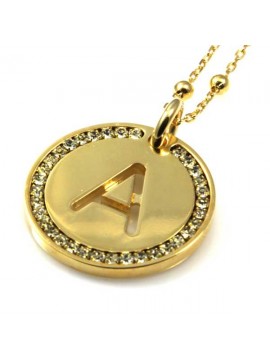 collana con lettera iniziale a in bronzo dorato e strass a cerchio