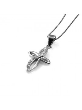 collana con ciondolo pendente croce in argento e strass