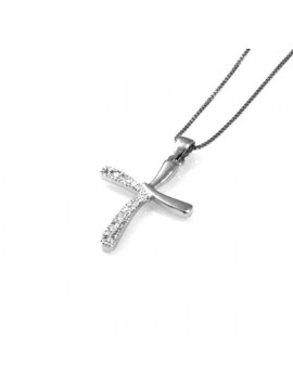 collana con ciondolo pendente croce in argento e strass