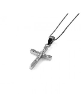 collana con ciondolo pendente croce in argento e strass