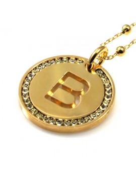 collana con lettera iniziale b in bronzo dorato e strass a cerchio