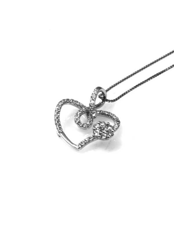 collana con ciondolo pendente cuore in argento e strass