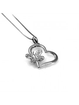 collana con ciondolo pendente cuore in argento e strass