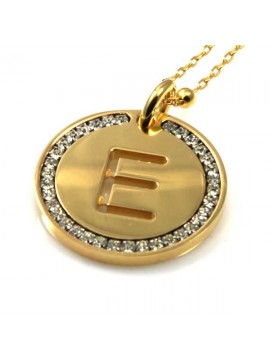 collana con lettera iniziale e in bronzo dorato e strass a cerchio