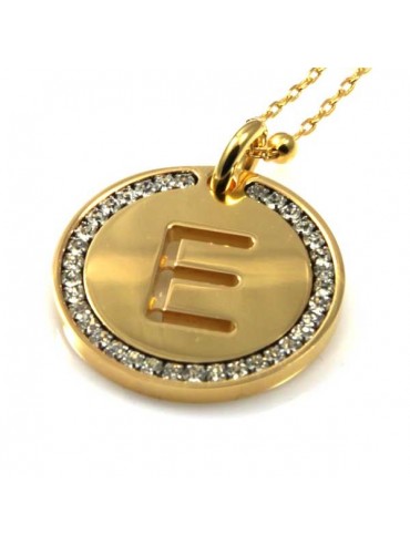 collana con lettera iniziale e in bronzo dorato e strass a cerchio