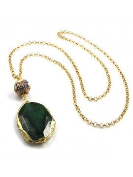 collana con ciondolo pendente in pietre dure e naturali foglia oro
