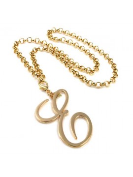 collana con ciondolo pendente lettera e o iniziale dorata