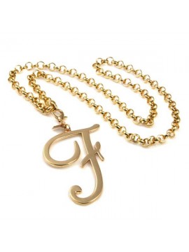 collana con ciondolo pendente lettera f o iniziale dorata