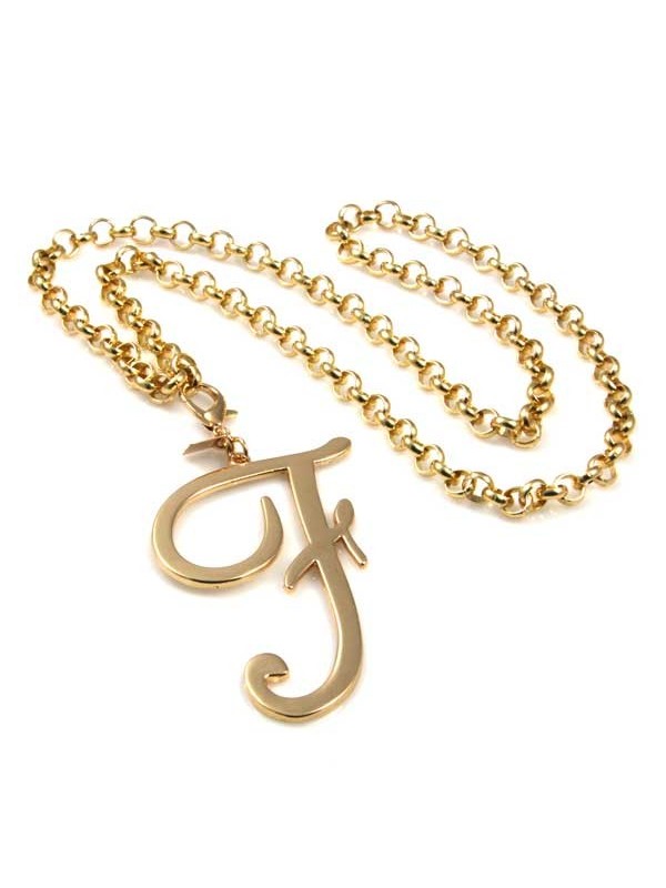 collana con ciondolo pendente lettera f o iniziale dorata