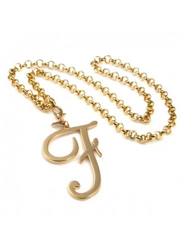collana con ciondolo pendente lettera f o iniziale dorata
