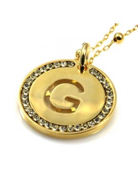 collana con lettera iniziale g in bronzo dorato e strass a cerchio