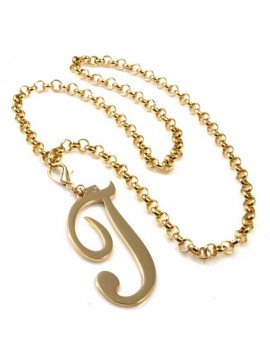 collana con ciondolo pendente lettera t o iniziale dorata
