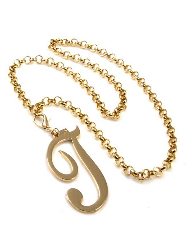 collana con ciondolo pendente lettera t o iniziale dorata