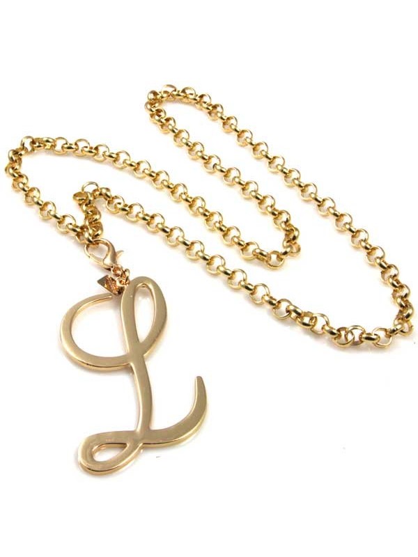 collana con ciondolo pendente lettera l o iniziale dorata